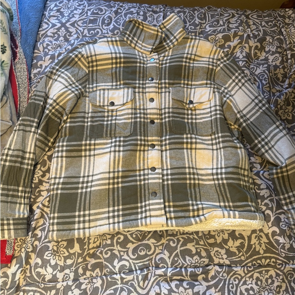 Lucky Brand Green Plaid Sherpa-Lined Shirt
